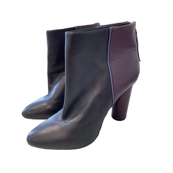 CAbi Bisset Colorblock Bootie Women 8 Wine Mulberry Black Leather High Heel Chic - Picture 2 of 10